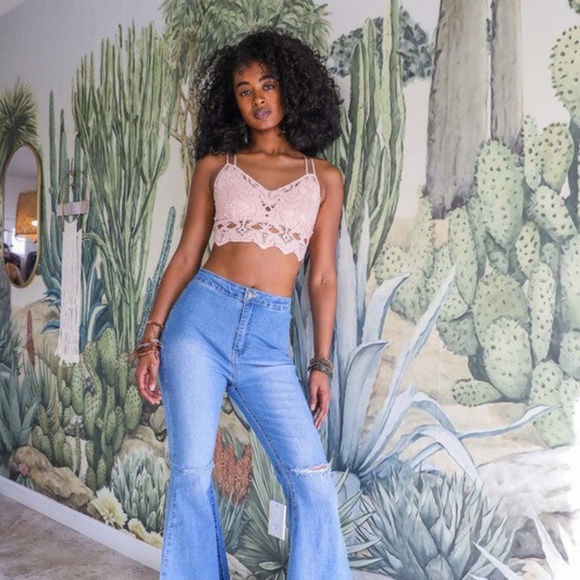 SOLD OUT Pink Crochet Longline Boho Cropped Bralette Top - Picture 3 of 3